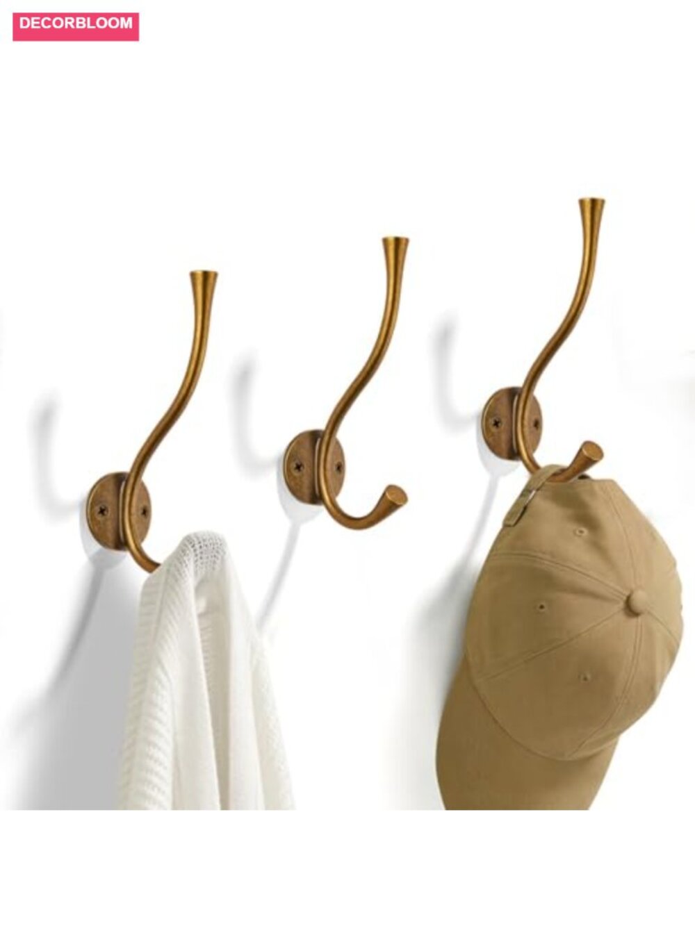 Antique Brass Coat Hooks Wall Mount Zinc Alloy 3 Pack Double Hooks Organizer
